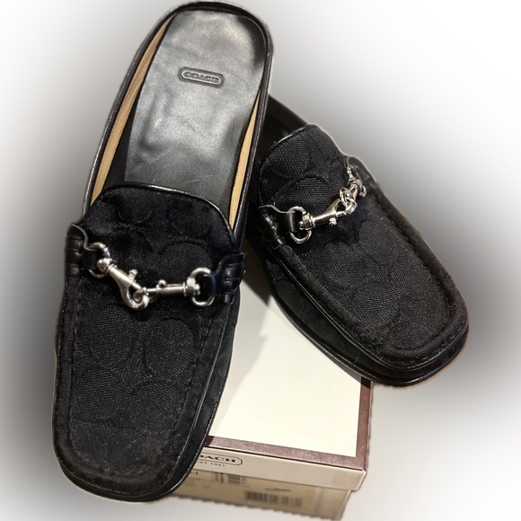 Coach Shoes - Coach Black Mules with Silver Accent Buckle sz 7